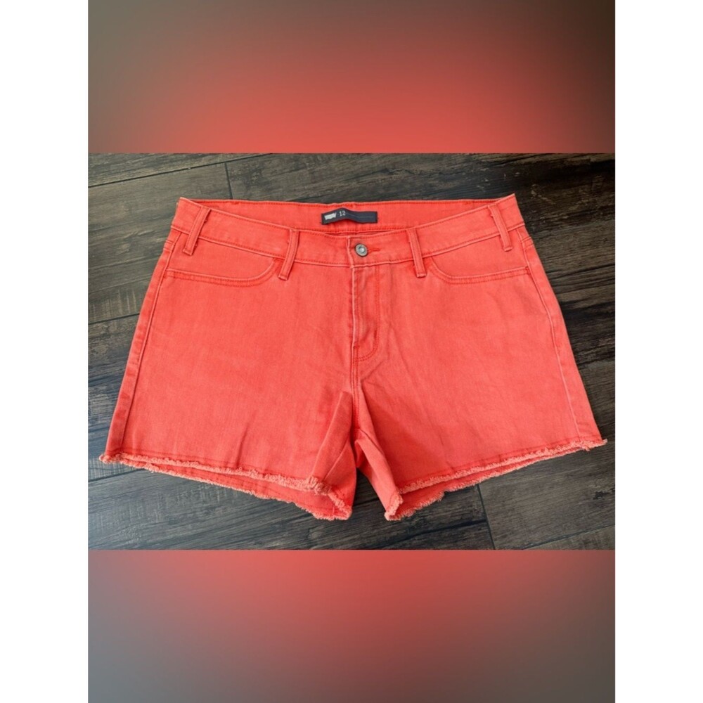 Levi’s Orange Cutoff Denim Shorts Raw Hem Mid Rise Summer Women’s Size 12